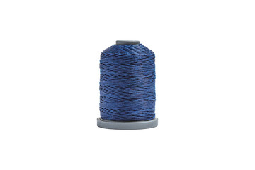 Plastic spool with blue threads isolated on transparent background.