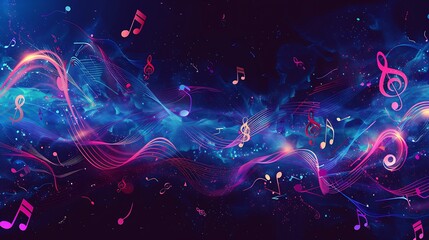 Background with wave of notes Music party - obrazy, fototapety, plakaty