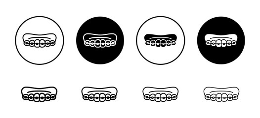 Teeth with braces to treat alignment of tooth in mouth icon. oral dental enamel implant symbol