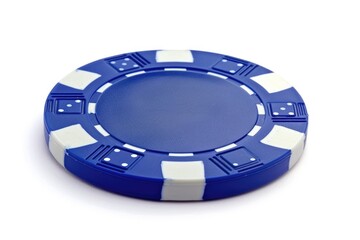 Isolated Blue Poker Chip for Gambling or Card Games. Round Plastic Chip in Circle Shape on White Background. Perfect for Leisure or Game-themed Design
