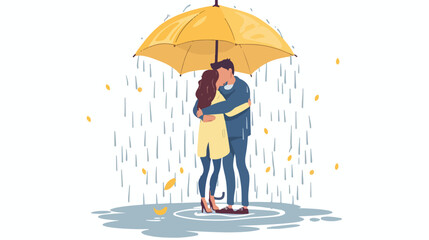 Love couple hugging under umbrella.
