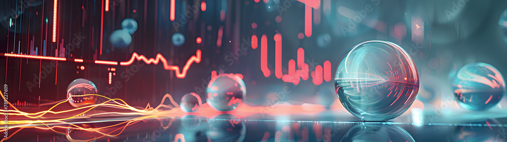 Poster abstract technology background with glowing lines and 3d spheres in a dynamic, colourful design, dyn