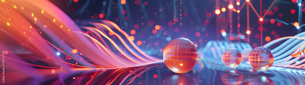 Aufkleber abstract technology background with glowing lines and 3d spheres in a dynamic, colourful design, dyn