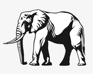 Silhouette of Elephant Outline Illustration in White and Black Colors for Safari, Zoo, or Animal Theme Isolated on White Background