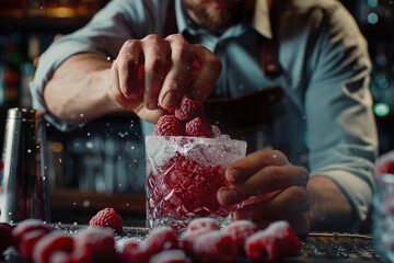 High skilled barman barista person making shaking cocktails coffee drinks in bar Generative AI picture