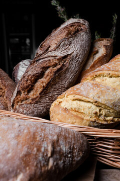 Freshly Baked Assorted Sourdough Breads in Basket