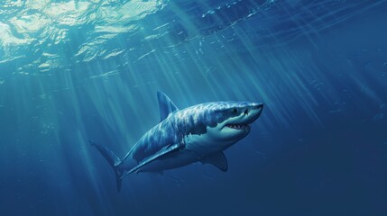 Fototapeta premium Majestic Great White shark in the Deep Blue