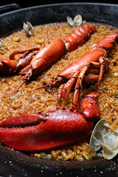 Traditional Valencian seafood paella with rich socarrat