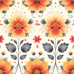 Trendy Floral Background with Vibrant Colors, Modern Seamless Design for Tiles and Colorful Wallpaper, Botanical Garden Blossom Patterns in Decoration, Trendy Fashion, and Summer Bloom Beauty. - obrazy, fototapety, plakaty
