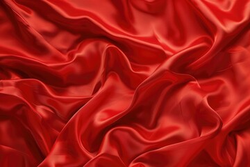 Waving Communist Flag on Red Fabric Background. Illustration of Socialist Ideology with Selective Focus on Luxury Satin Texture - obrazy, fototapety, plakaty