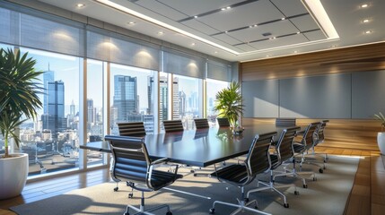 Zoom Virtual Background of a Modern Conference Room with Windows. Ideal for Office Meetings and Business Video Conferences