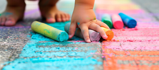 Naklejka premium colorful chalk for drawing on paper, sidewalks, streets and driveways