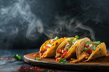 Delicious Tacos and Tostadas with Fresh Garnishes - obrazy, fototapety, plakaty
