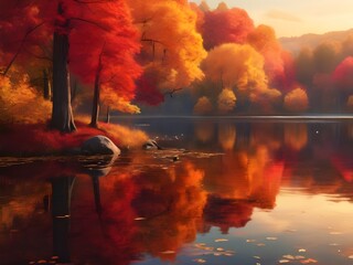 Certainly! Here's the corrected version:

"Autumn season: Beautiful trees near a lake, landscape background showcasing the beauty of autumn."