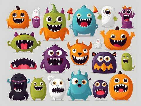 halloween seamless pattern with pumpkins , halloween seamless pattern with ghosts , set of halloween icons , set of halloween monsters , halloween monsters set