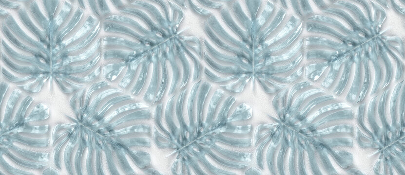 Leaves monstera of wood material on white background