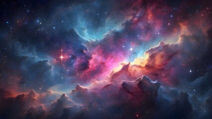 Nebula with vibrant space galaxy cloud. Starry, night sky. Astronomy and universe science. Wallpaper with a supernova background - obrazy, fototapety, plakaty