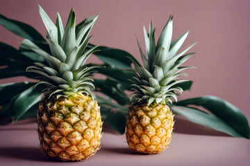 Obraz premium Ripe pineapple with leaf.