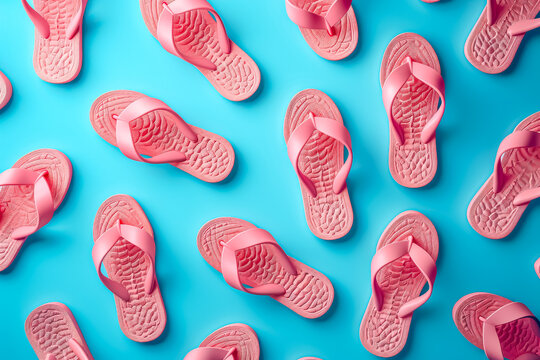 3d Pink flip-flops on a turquoise background