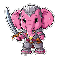Cartoon cute elephant warrior sticker. Cute cartoon animal vector. Vector illustration