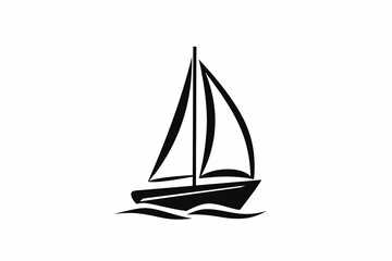 Modern minimalist sailboat silhouette in monochrome graphic design, representing the simplicity and elegance of sailing on the sea, ocean, or yachting adventure