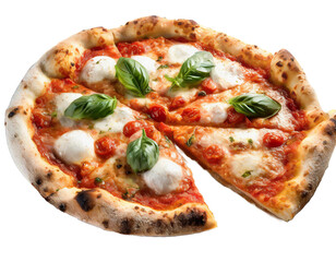 Pizza Caprese z mozzarellą, sosem pomidorowym, pomidorami i bazylią na przezroczystym tle