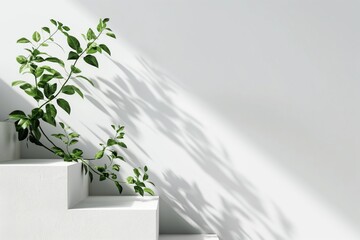 Soft shadow falls over a minimalist scene with a green plant, hinting at sleek typography design