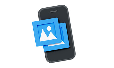 3D Phone with Photo. Social media. Cartoon creative design icon isolated. 3D Rendering