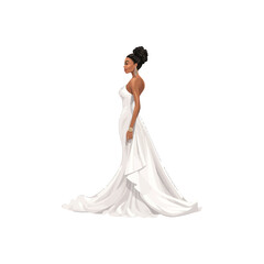 Elegant Bride in White Wedding Gown watercolor style. Vector illustration design.