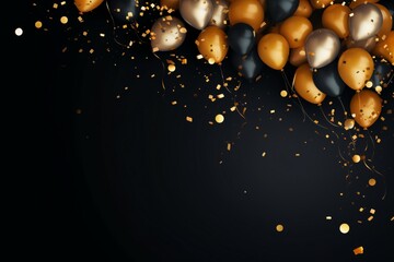 Celebrations background with black and golden balloons, Festive black and gold balloons, Black Friday banner, Cyber Monday sale banner, Balloons Background, AI Generative - obrazy, fototapety, plakaty