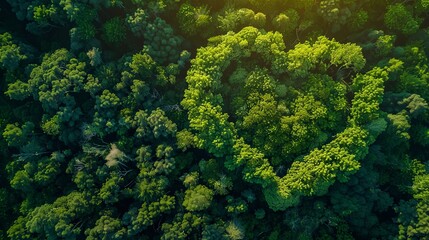 Aerial view of love symbol-shaped trees on vibrant green studio background. Inspiring ecological concept AI Image - obrazy, fototapety, plakaty