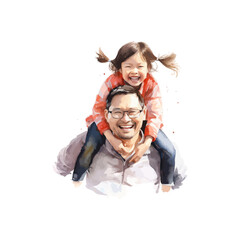 Father and Daughter Enjoying Playtime Watercolor. Vector illustration design.
