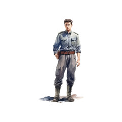 Solemn Military Man in Blue Uniform Posing watercolor style. Vector illustration design.