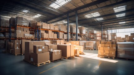 Warehousing Innovation: Boxes Stacked in Technologically Advanced Facility