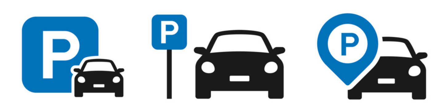 Car parking icon set. Public parking and parking location symbol - stock vector.