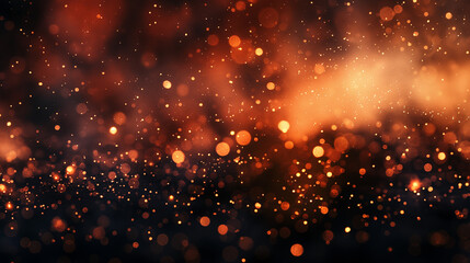 This is an image of orange glitter particles floating in the air against a black background.

