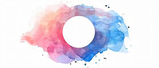 Colorful watercolor with blank circle on white background