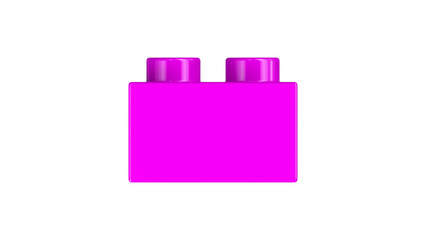 Magenta Lego Block Isolated on a White Background. Close Up View of a Plastic Children Game Brick for Constructors, Side View. High Quality 3D Render with a Work Path. 8K Ultra HD, 7680x4320, 300 dpi
