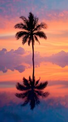 Palm tree that is standing in the water. Summer background. Vertical background