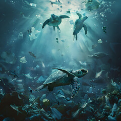 Fototapeta na wymiar Underwater Havoc: Unmasking the Harrowing Impact of Plastic Pollution on Marine Life