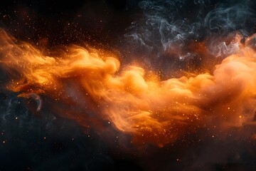 Fototapeta premium Swirling Orange and Yellow Cloud of Smoke on Black Background. Generative AI
