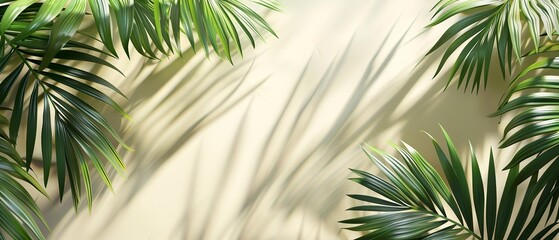 Text has plenty of room against an abstract background of new palm fronds and shadows on a light-cream wall, Generative AI.