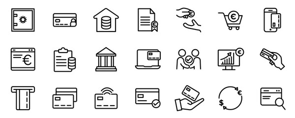 Credit card technology related vector icons collection on white background.