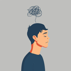 A sad man. Mental health and psychology concept. Depression. Vector illustration