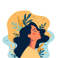 Relax woman.Harmony, positive emotion. Mental health illustration