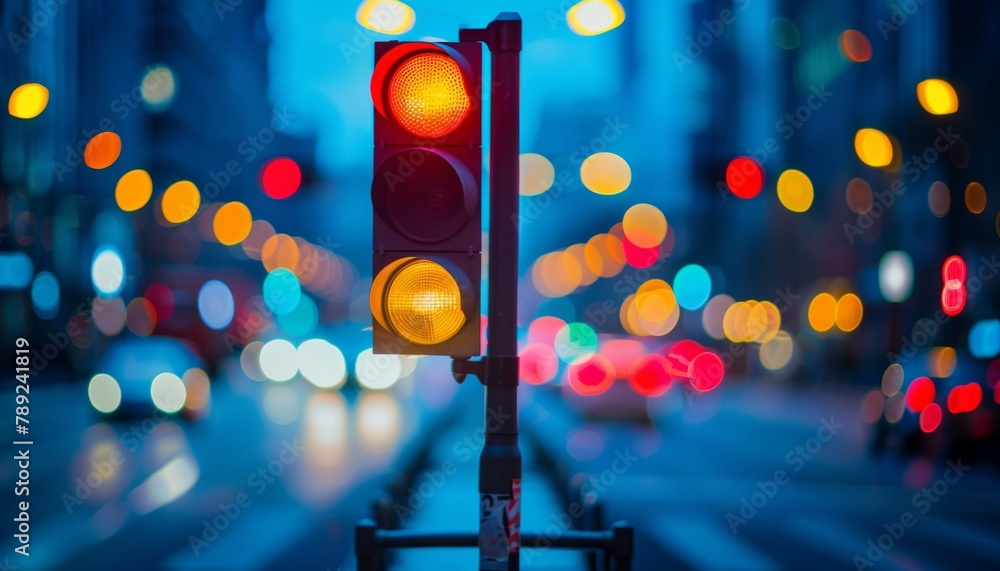 Poster Vivid yellow, orange, and red gradient bokeh lights creating abstract background visual