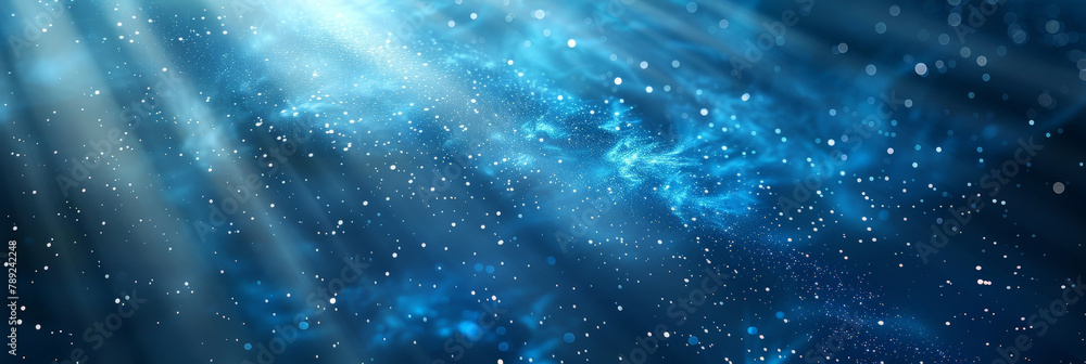 Aufkleber blue background with white light rays and dust particles, color gradient rough abstract background s