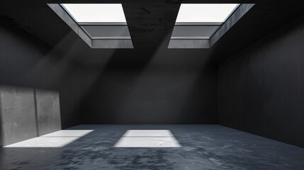 Empty room with black walls white concrete floor 