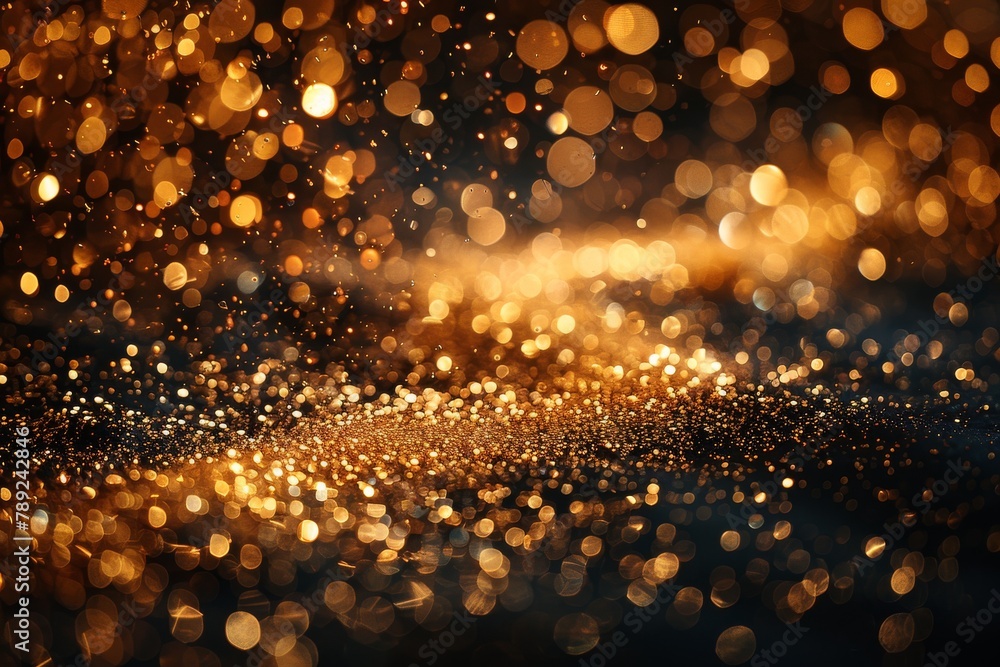 Poster a beautifully captured golden bokeh effect creating an ethereal atmosphere representing festive and 
