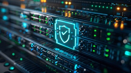 Obraz premium circuit board with glowing blue shield icon